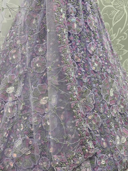 Imposing Lavender Sequins Work Net Wedding Wear Lehenga With Dupatta