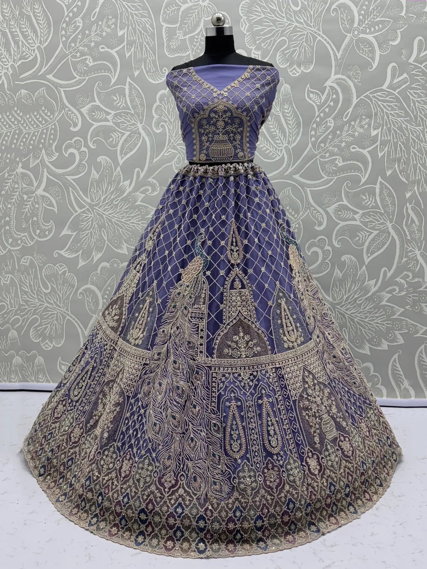 Captivating Purple Zircon Work Net Bridesmaid Lehenga Choli With Dupatta
