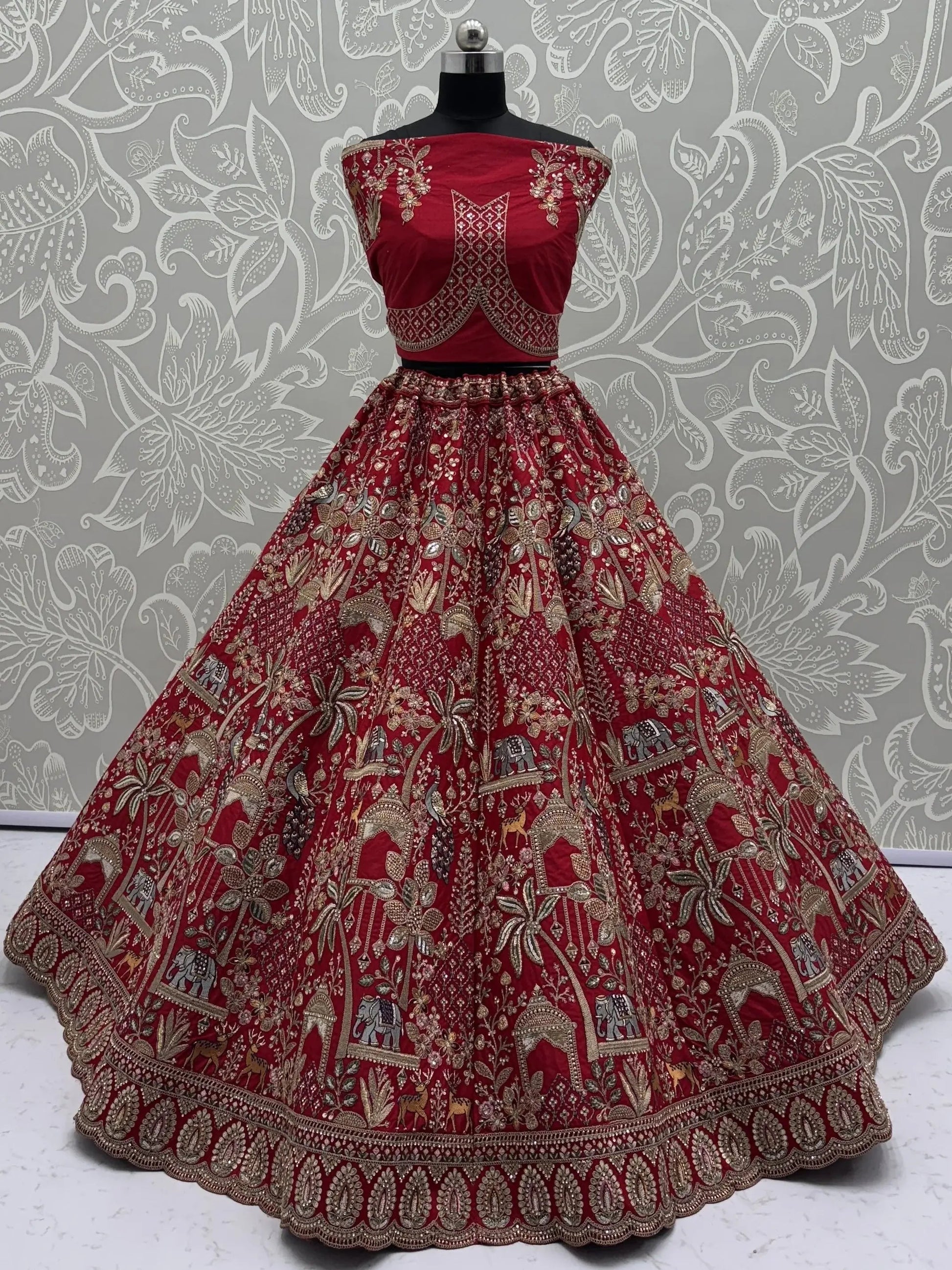 Glamorous Red Dori Embroidery Silk Bridal Lehenga Choli With Double Dupatta