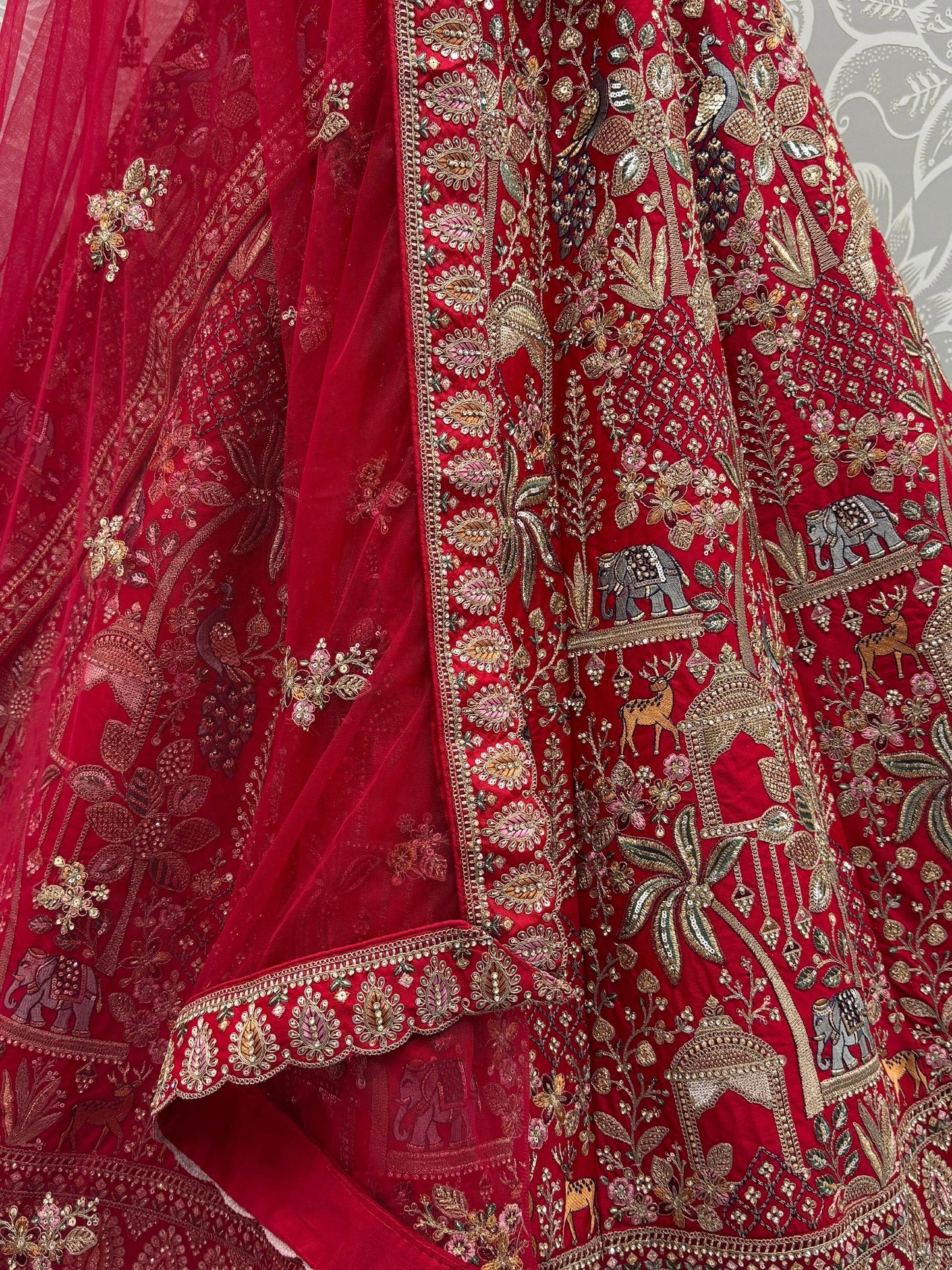 Glamorous Red Dori Embroidery Silk Bridal Lehenga Choli With Double Dupatta
