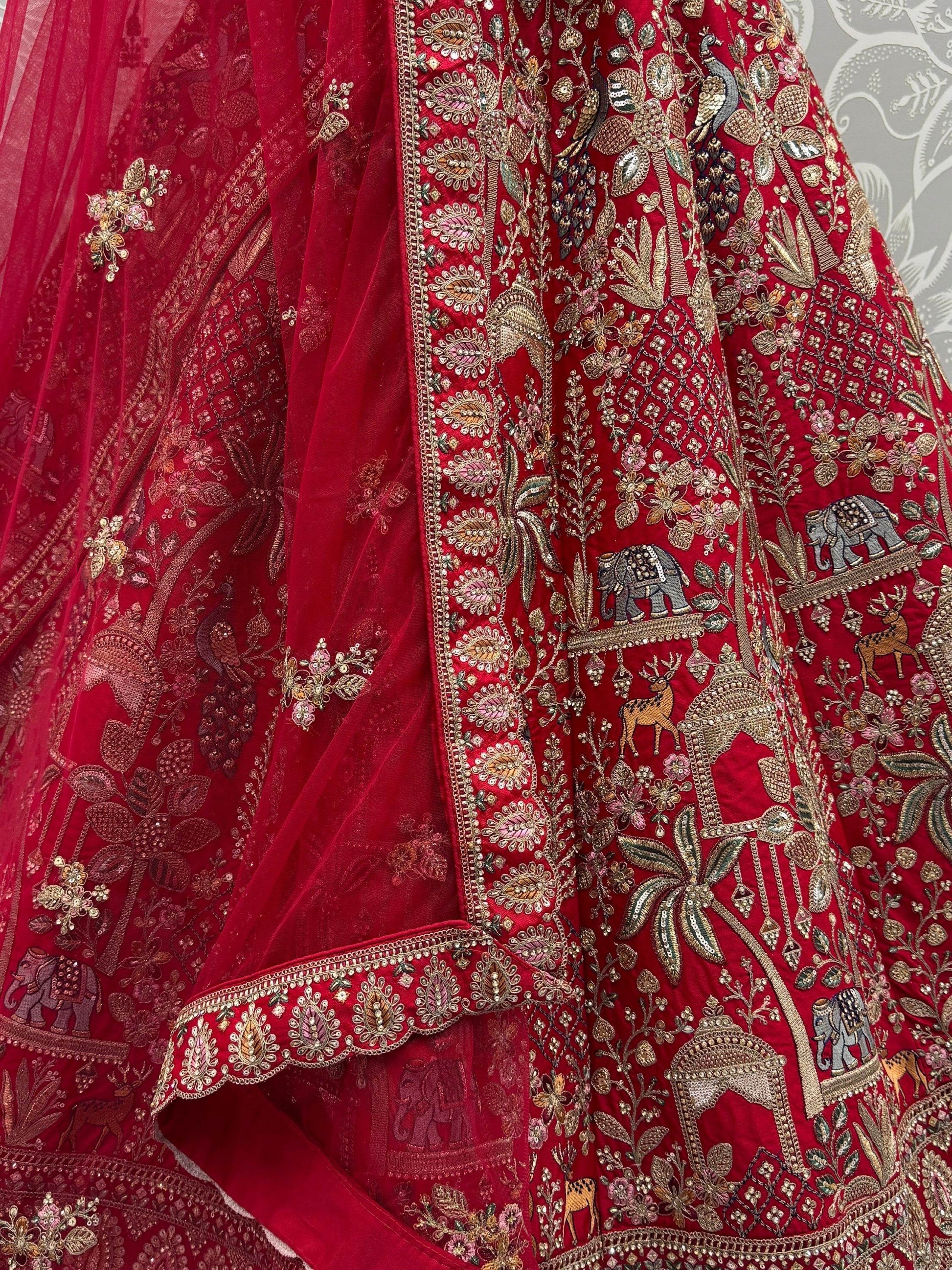 Glamorous Red Dori Embroidery Silk Bridal Lehenga Choli With Double Dupatta