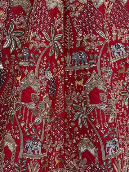 Glamorous Red Dori Embroidery Silk Bridal Lehenga Choli With Double Dupatta