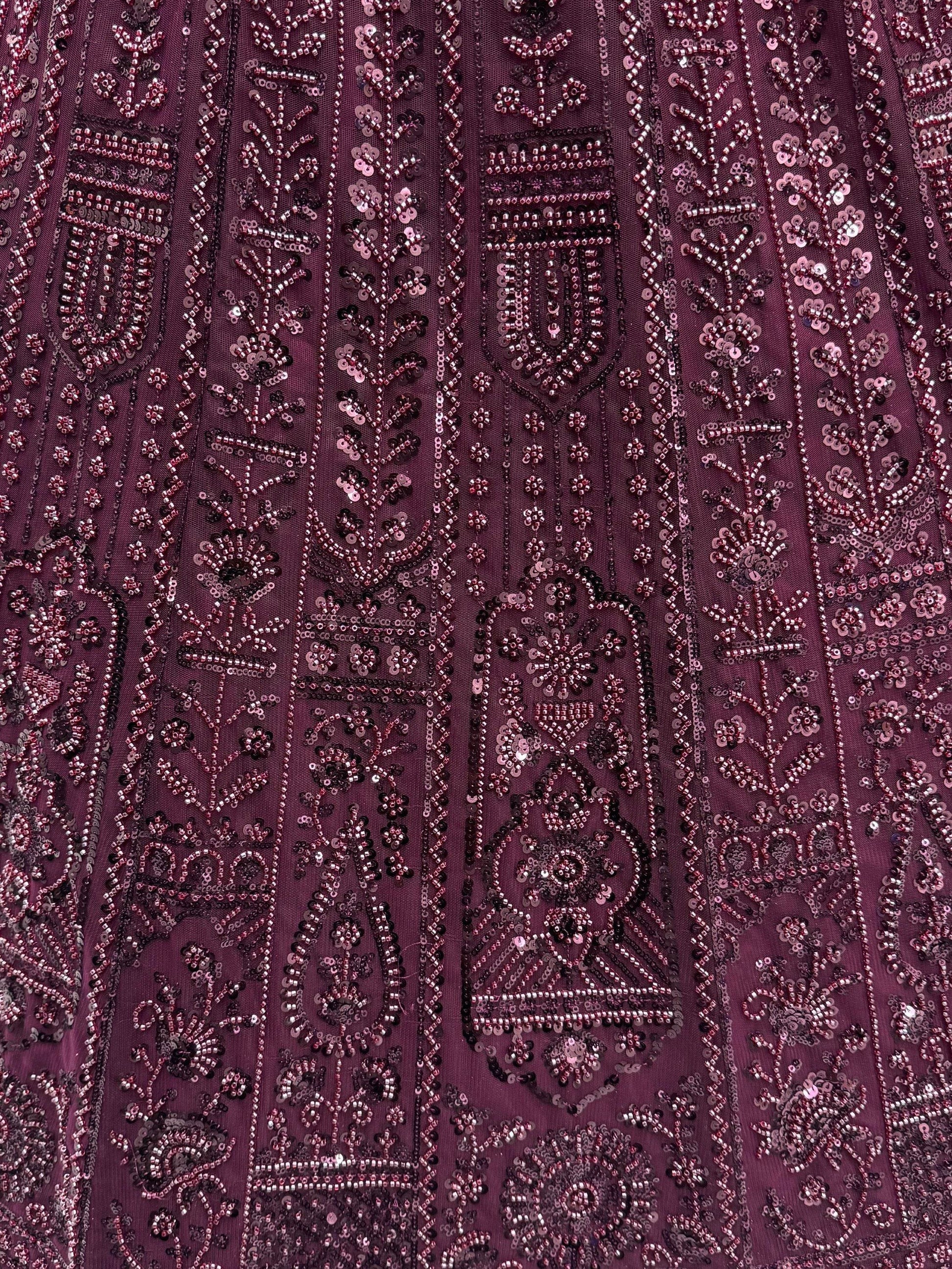 Monochrome Wine Sequins Embroidery Net Sangeet Wear Lehenga Choli