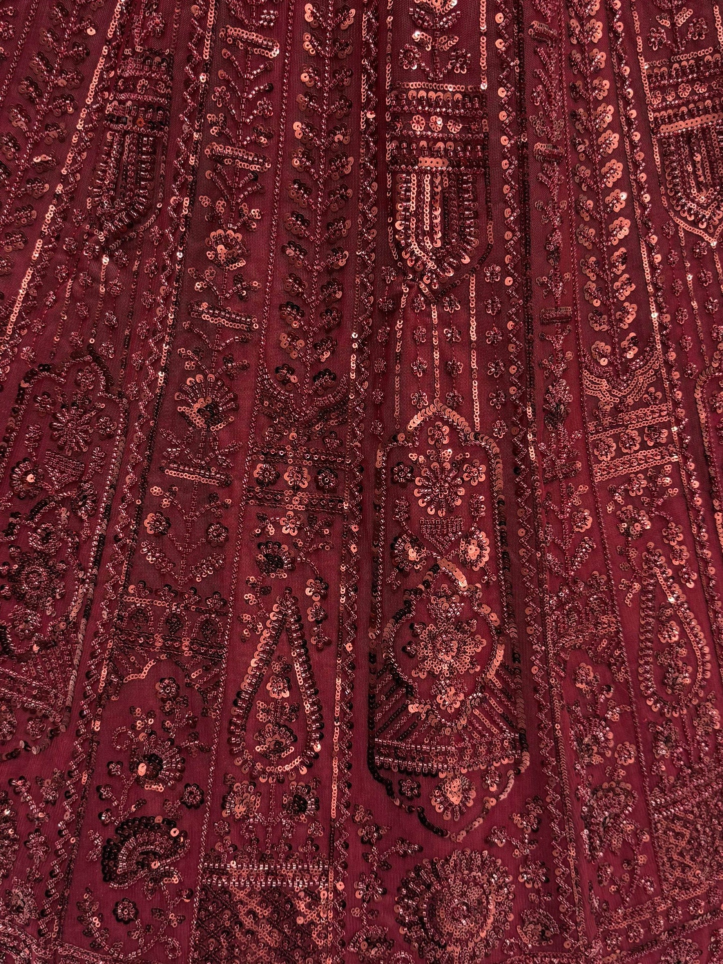 Stellar Maroon Thread Work Net Bridal Lehenga Choli With Dupatta