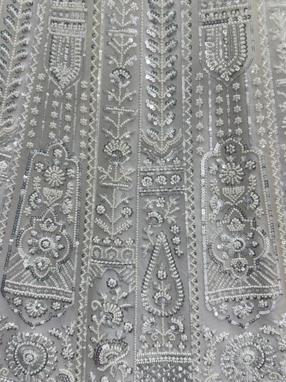 Gorgeous White Moti Work Net Engagement Wear Lehenga Choli With Dupatta