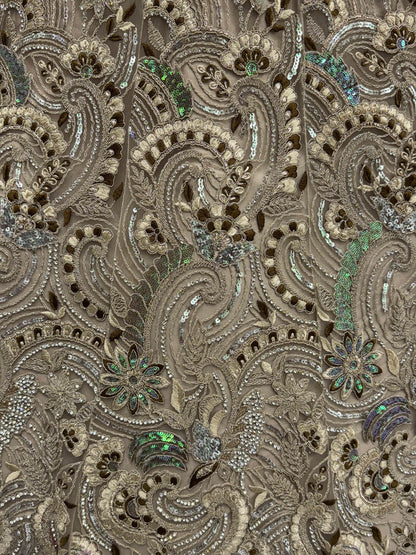 Sweet Beige Zircon Diamond Net Reception Wear Lehenga Choli With Dupatta