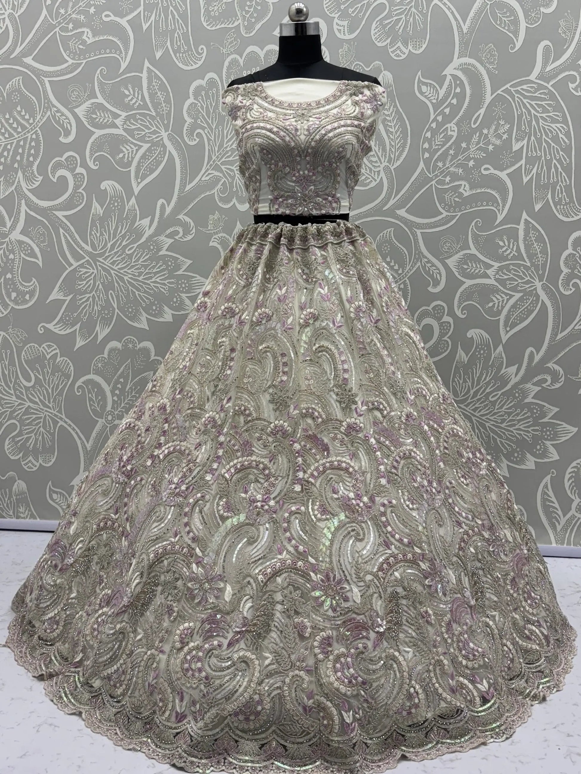 Lovable White Dori Embroidery Net Bridesmaid Lehenga Choli With Dupatta