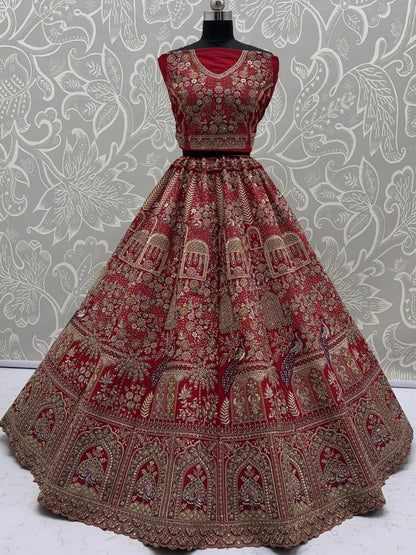Fantastic Red Dori Embroidery Silk Bridal Lehenga Choli With Double Dupatta