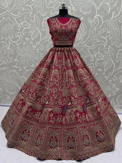 Terrific Pink Zari Work Silk Bridal Lehenga Choli With Double Dupatta