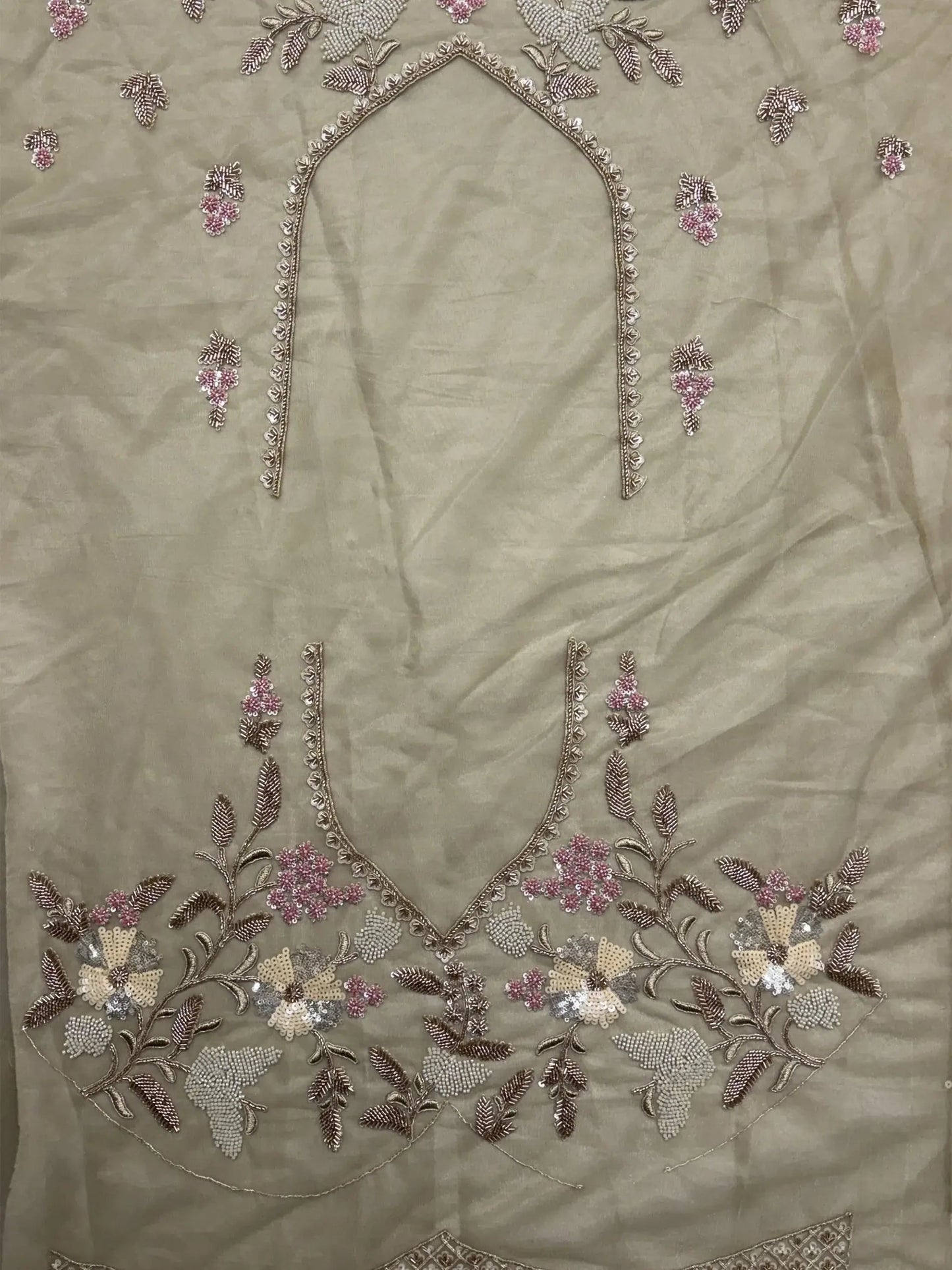Regal Beige Floral Embroidered Net Sangeet Wear Lehenga With Blouse