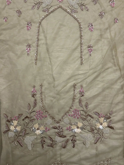 Regal Beige Floral Embroidered Net Sangeet Wear Lehenga With Blouse