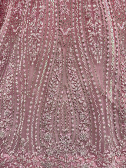 Stylish Powder Pink Thread Work Silk Bridesmaid Lehenga Choli With Dupatta