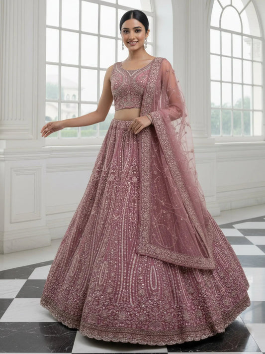 Wonderful Pink Dori Embroidery Silk Engagement Wear Lehenga With Blouse