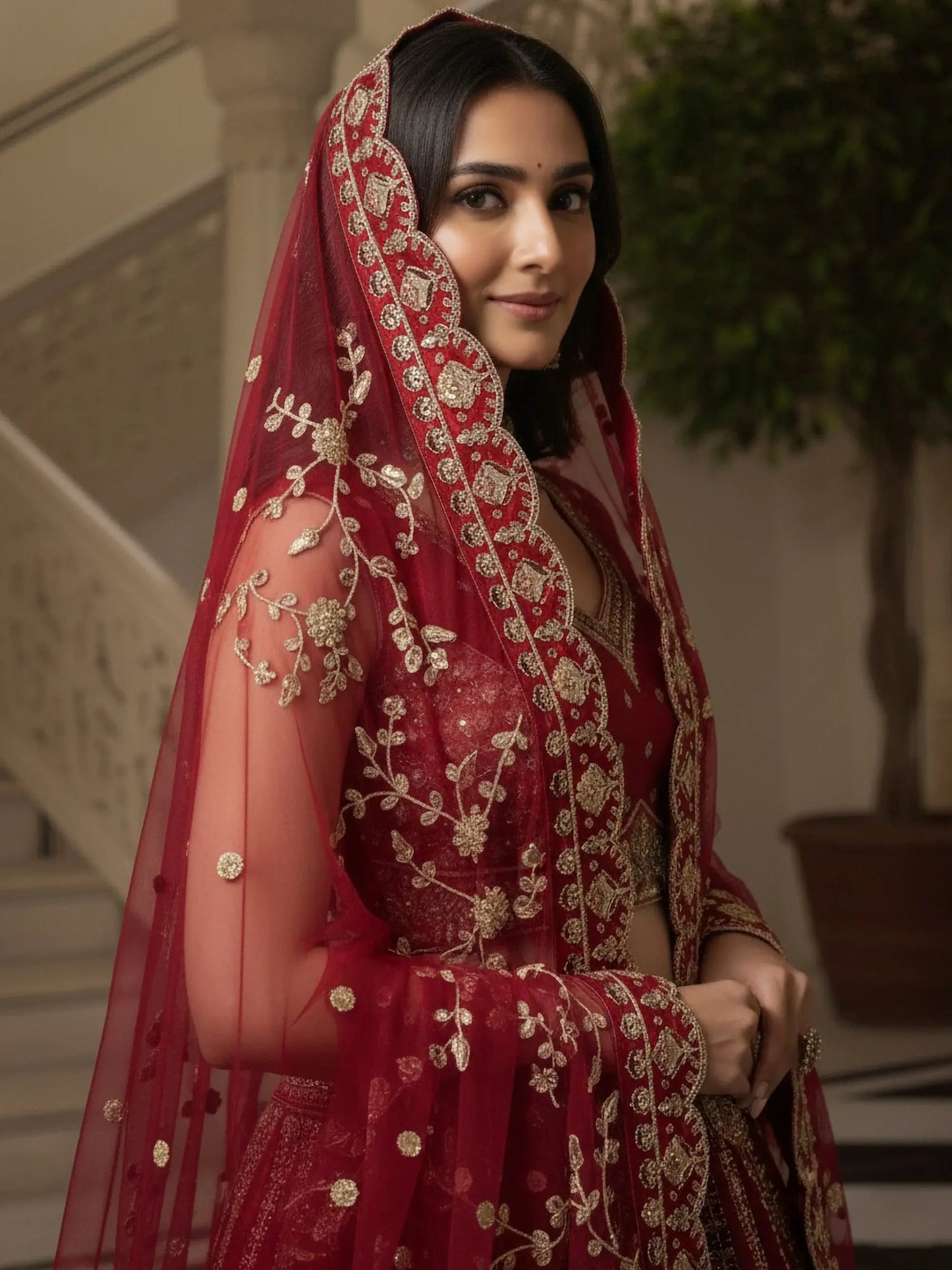 Gorgeous Red Sequins Work Silk Bridal Wear Lehenga Choli With Double Dupatta
