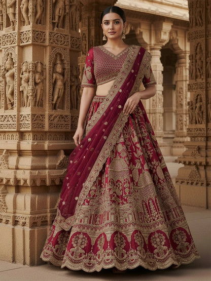 Incredible Pink Khatli Work Silk Bridal Lehenga Choli With Double Dupatta