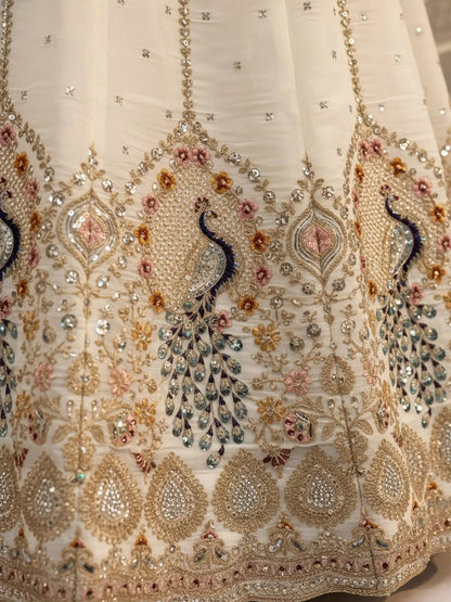 Classy White Dori Embroidery Silk Marriage Wear Lehenga With Blouse