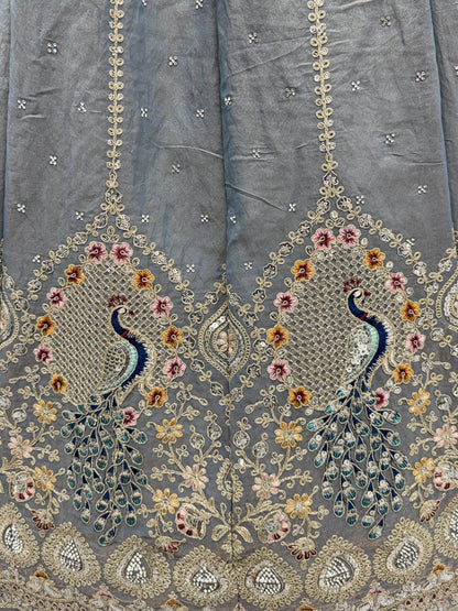 Fantastic Grey Embroidered Silk Reception Wear Lehenga Choli With Dupatta