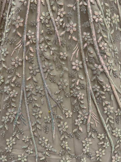 Beautiful Golden Zircon Work Net Sangeet Wear Lehenga Choli With Dupatta