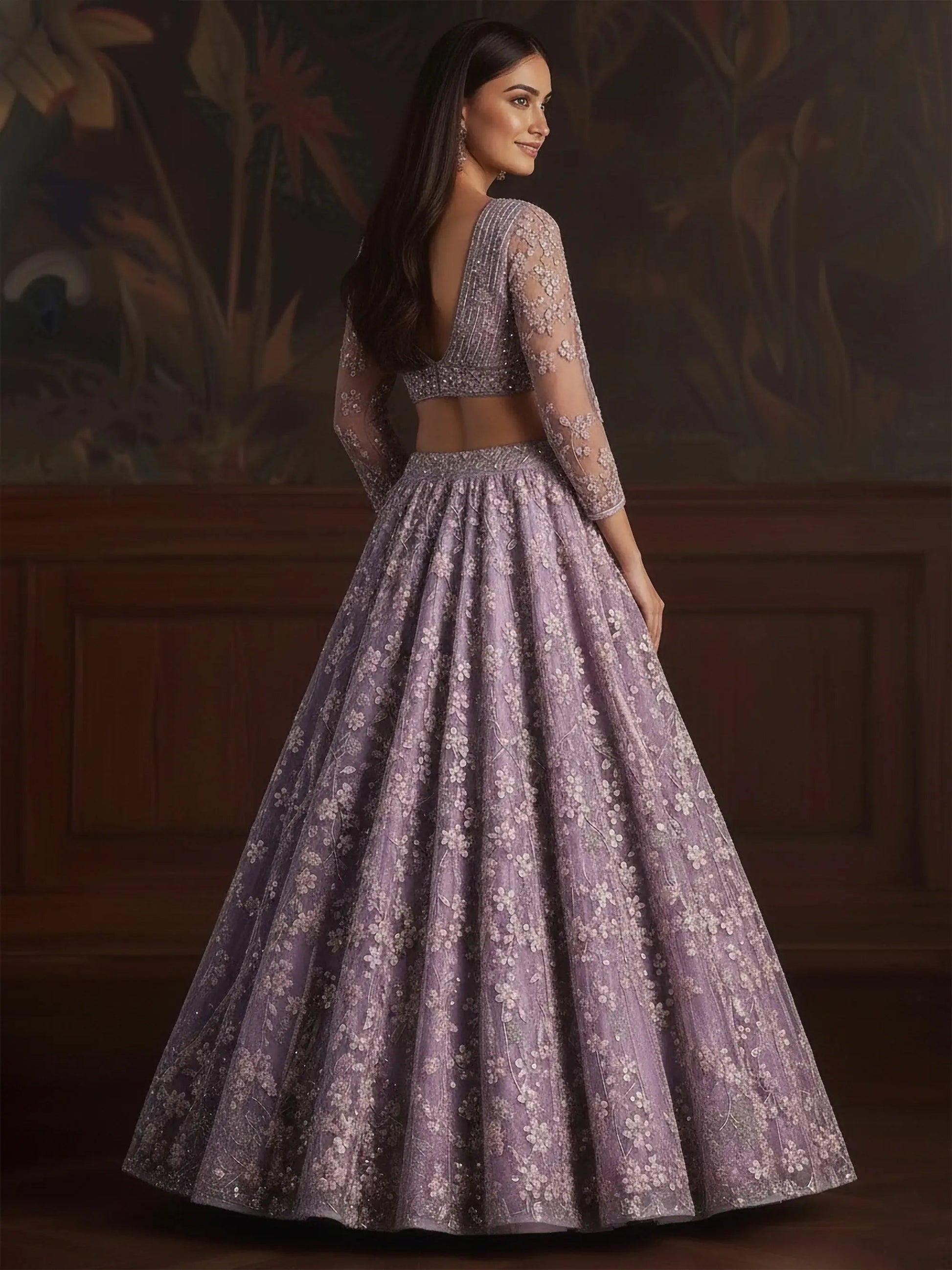 Fantastic Lilac Sequins Net Wedding Wear Lehenga Choli With Dupatta