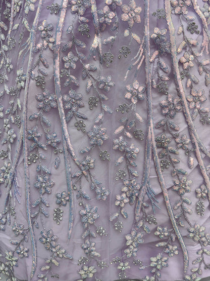 Fantastic Lilac Sequins Net Wedding Wear Lehenga Choli With Dupatta