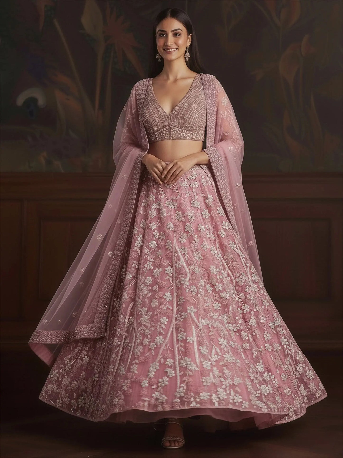 Lovable Pink Heavy Embroidered Net Engagement Wear Lehenga With Blouse