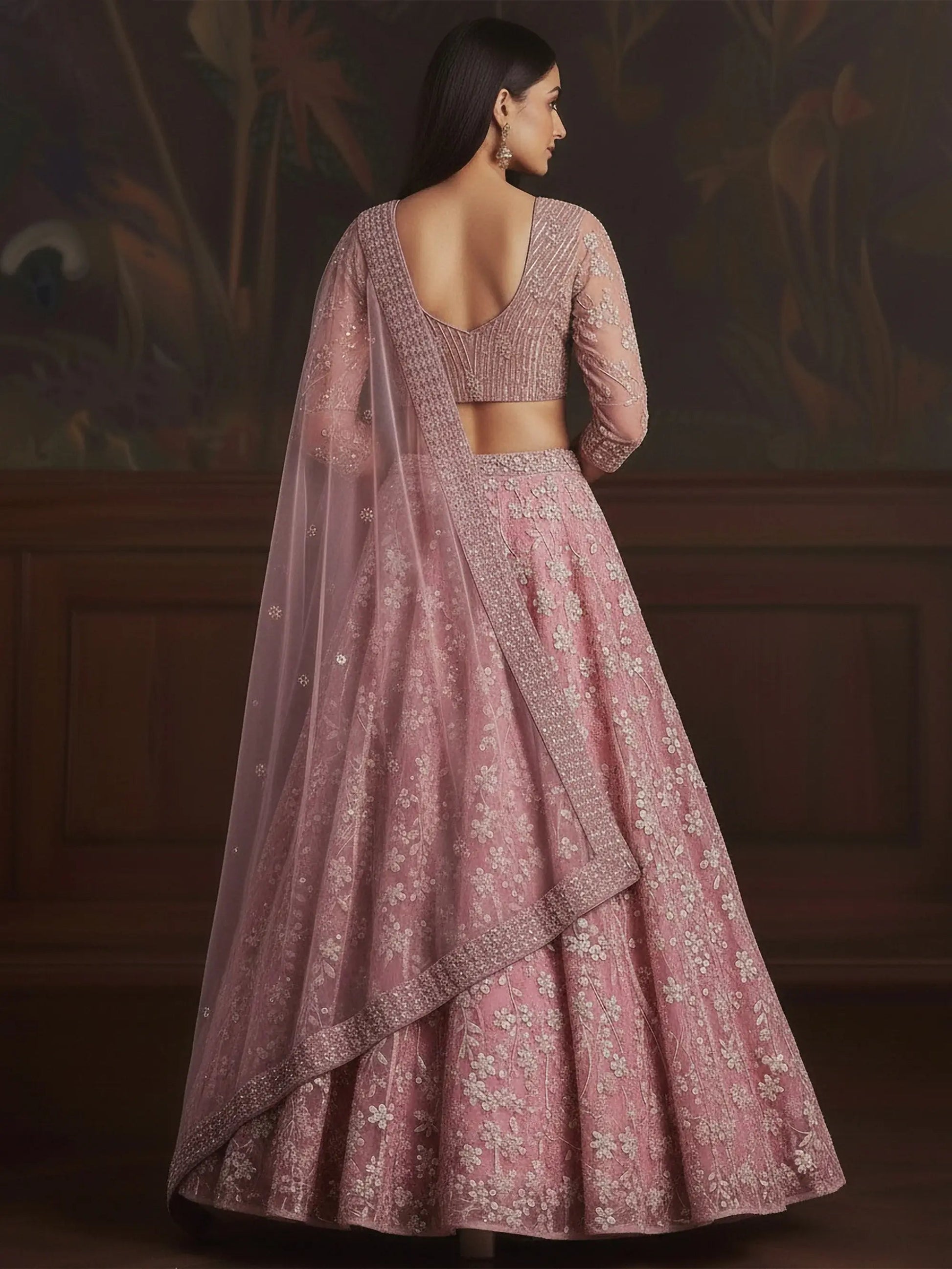 Lovable Pink Heavy Embroidered Net Engagement Wear Lehenga With Blouse