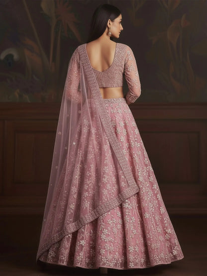 Lovable Pink Heavy Embroidered Net Engagement Wear Lehenga With Blouse