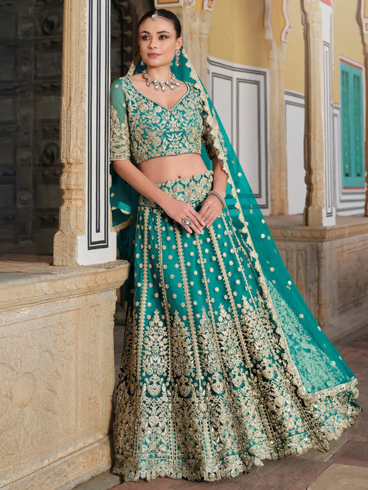 Classy Sea Green Sequins Embroidery Net Bridesmaid Lehenga Choli
