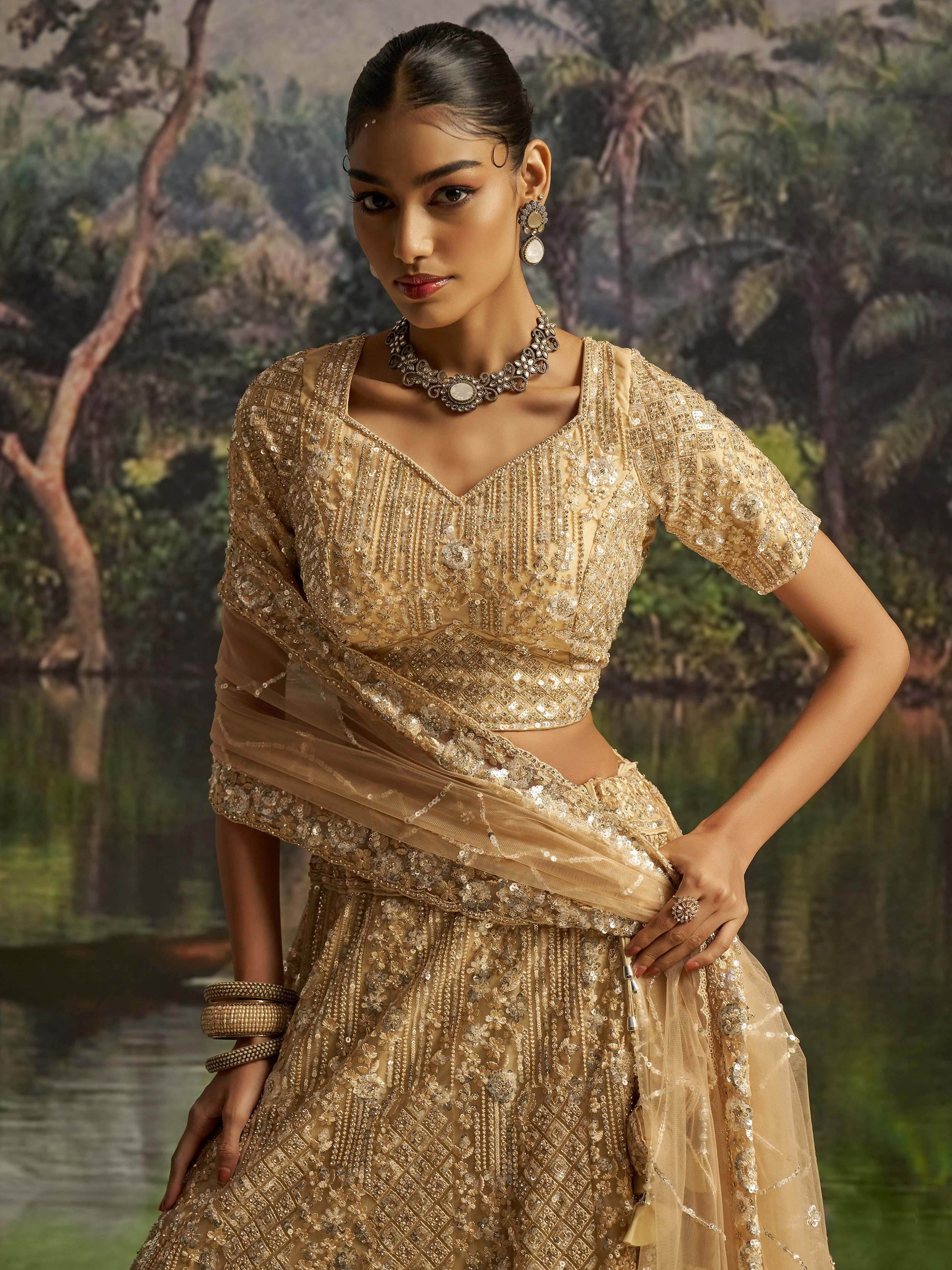 Fabulous Cream Thread Embroidery Net Wedding Wear Lehenga Choli With Dupatta