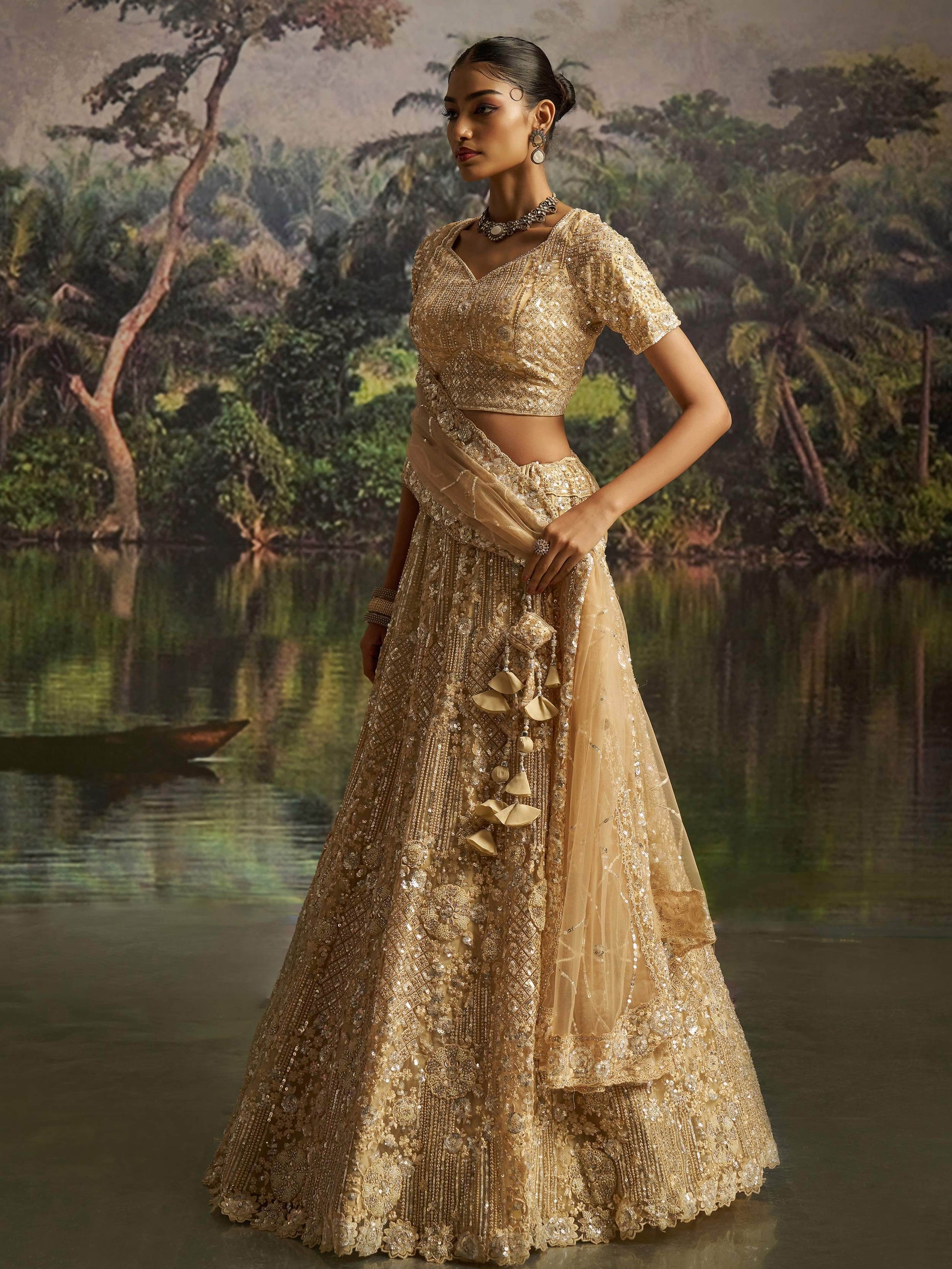 Fabulous Cream Thread Embroidery Net Wedding Wear Lehenga Choli With Dupatta