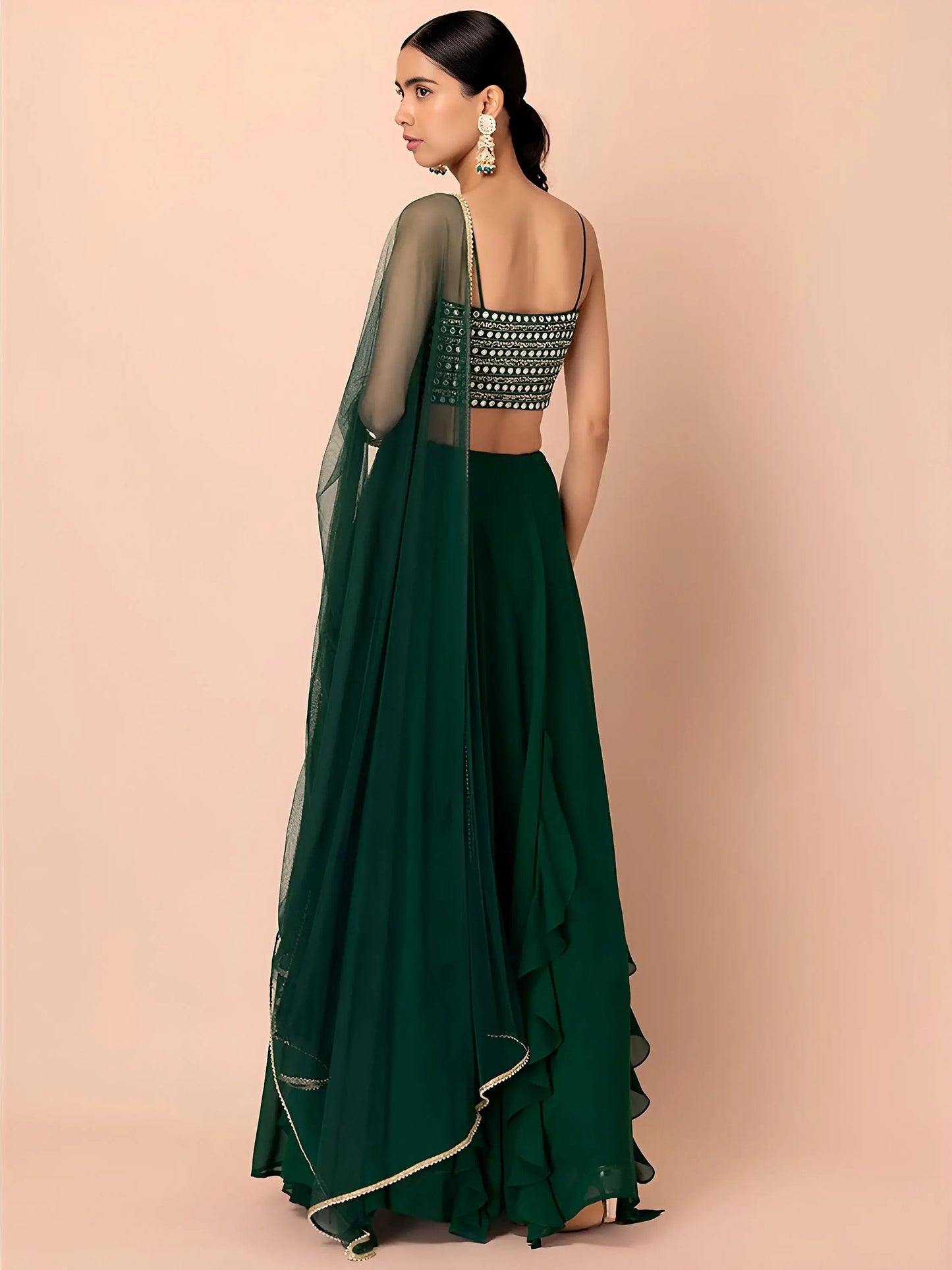 Appealing Dark Green Georgette Events Wear Lehenga Choli With Dupatta