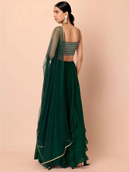 Appealing Dark Green Georgette Events Wear Lehenga Choli With Dupatta