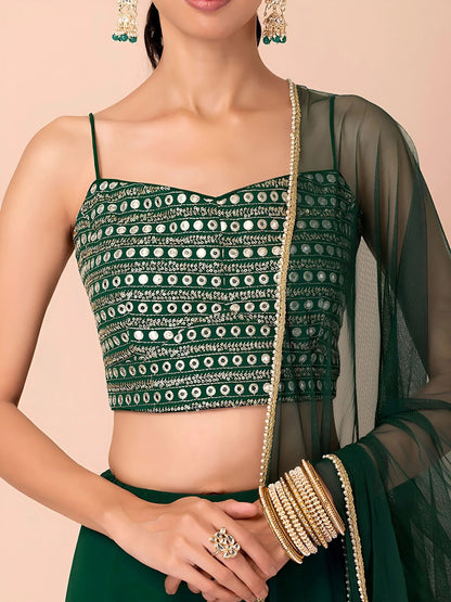 Appealing Dark Green Georgette Events Wear Lehenga Choli With Dupatta