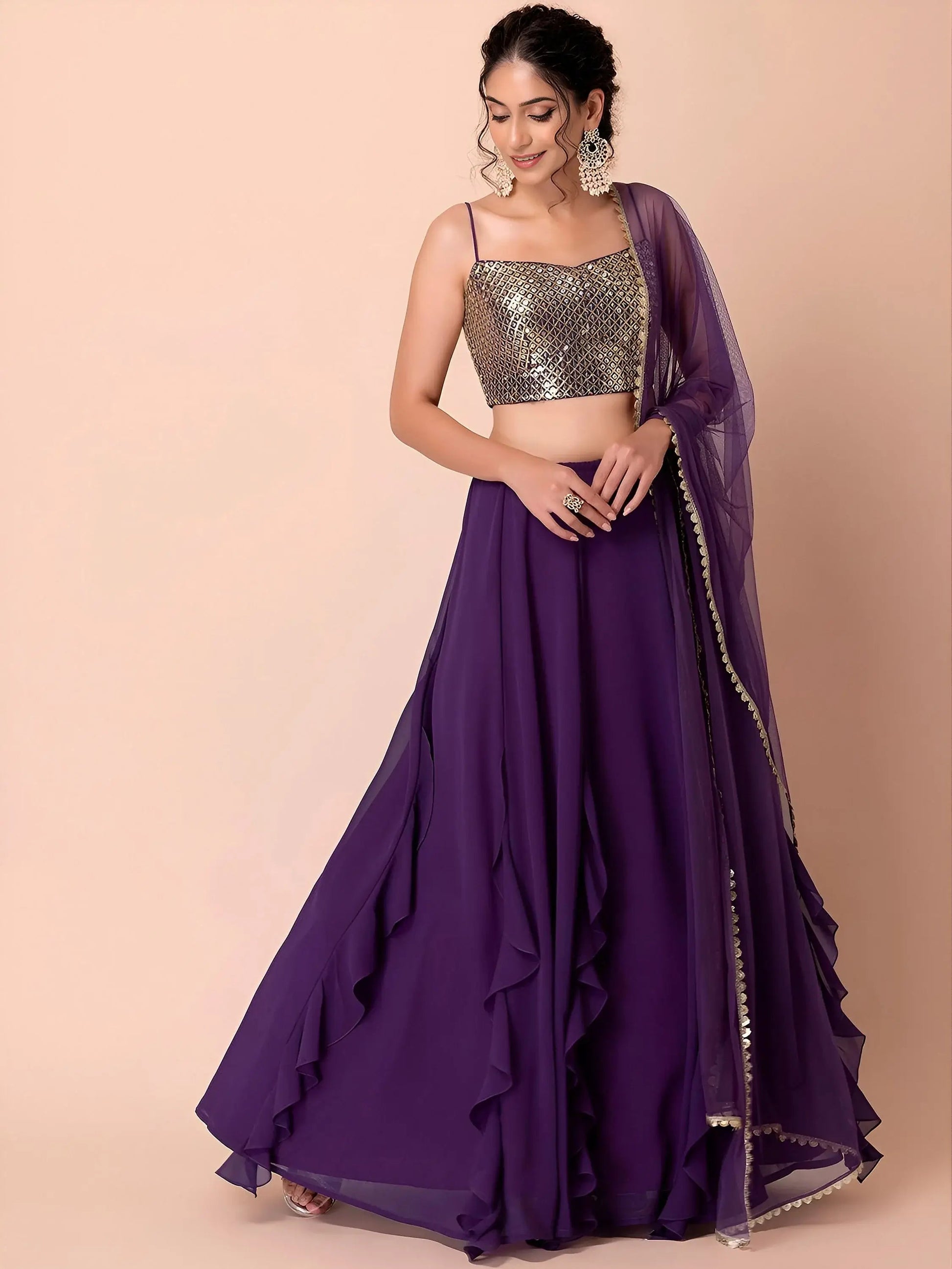 Attractive Purple Georgette Events Party Wear Lehenga Choli With Dupatta