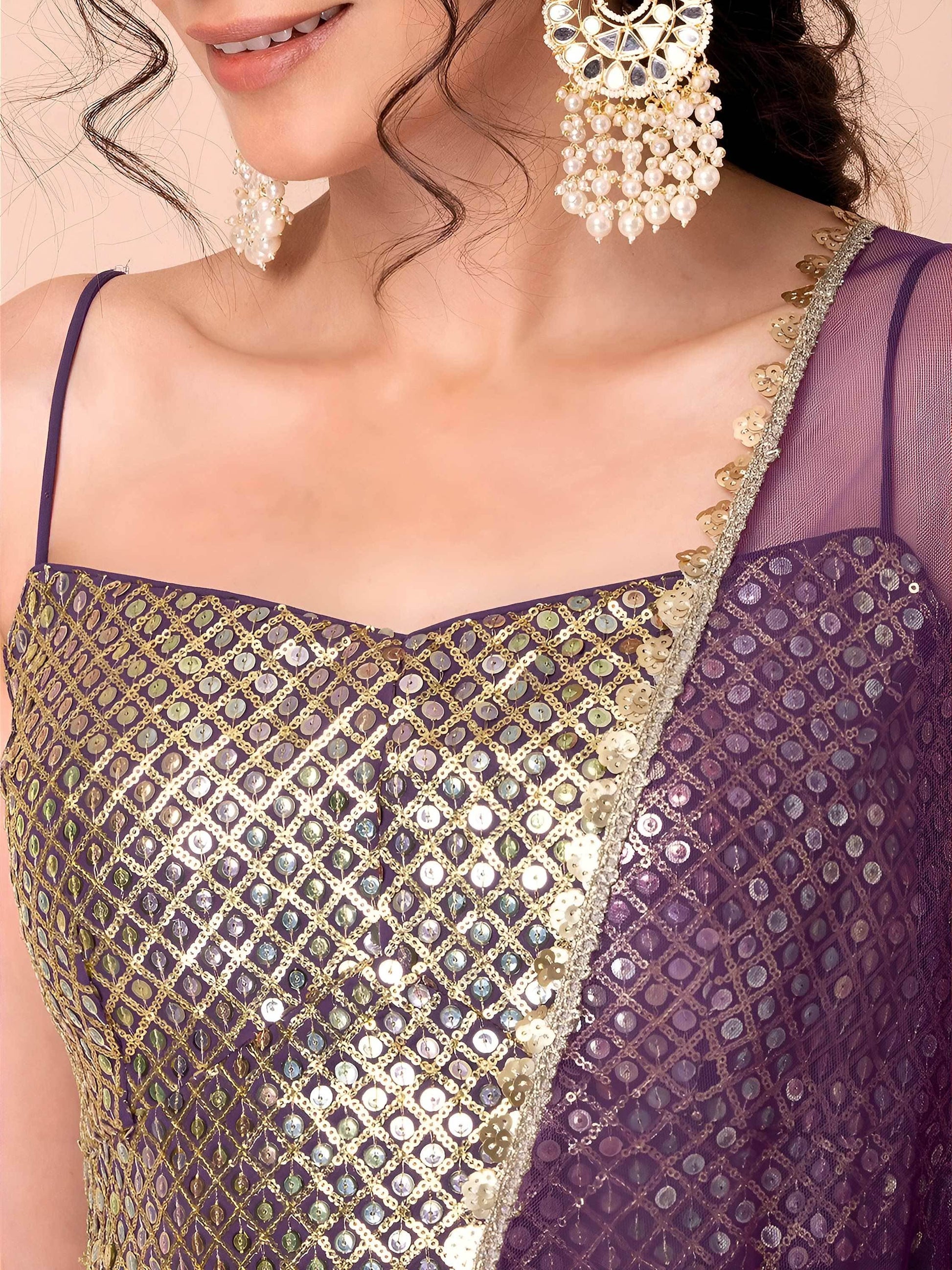 Attractive Purple Georgette Events Party Wear Lehenga Choli With Dupatta