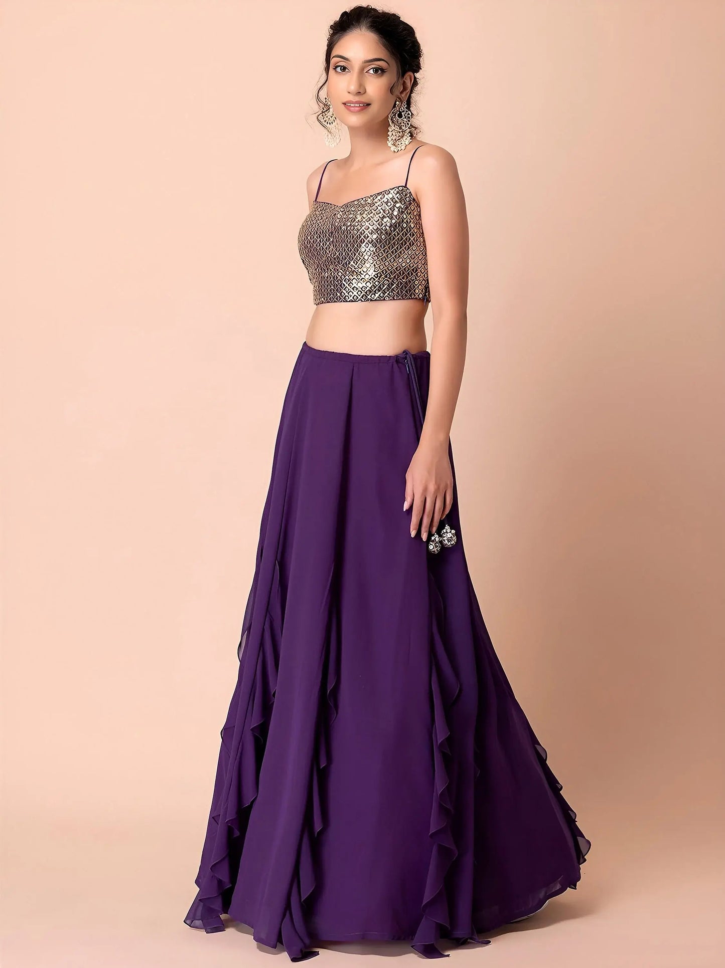 Attractive Purple Georgette Events Party Wear Lehenga Choli With Dupatta