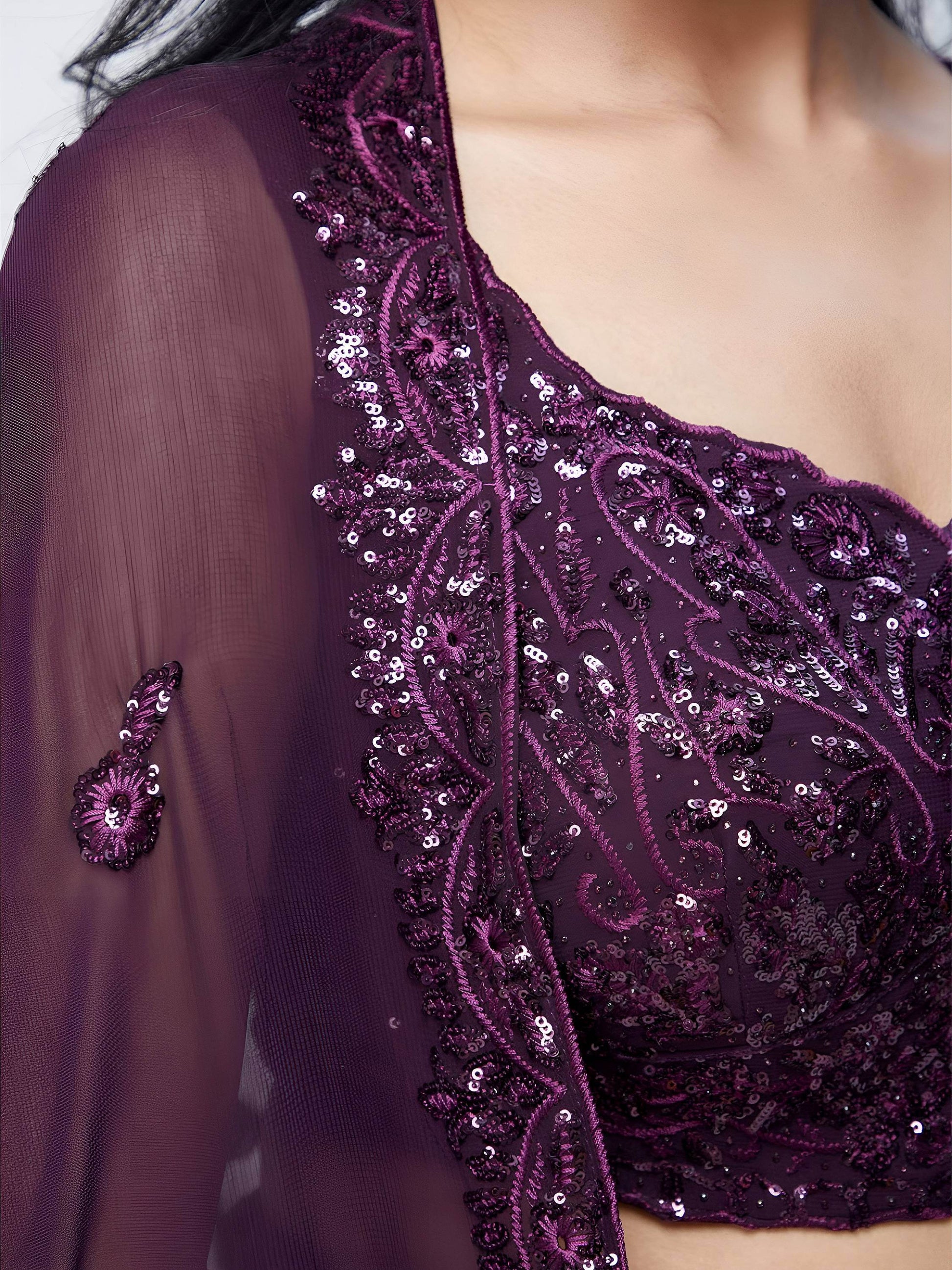 Excellent Purple Sequins Georgette Reception Wear Lehenga Choli