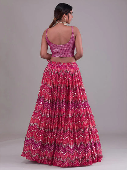 Dazzling Pink Digital Printed Georgette Event Wear Lehenga Choli