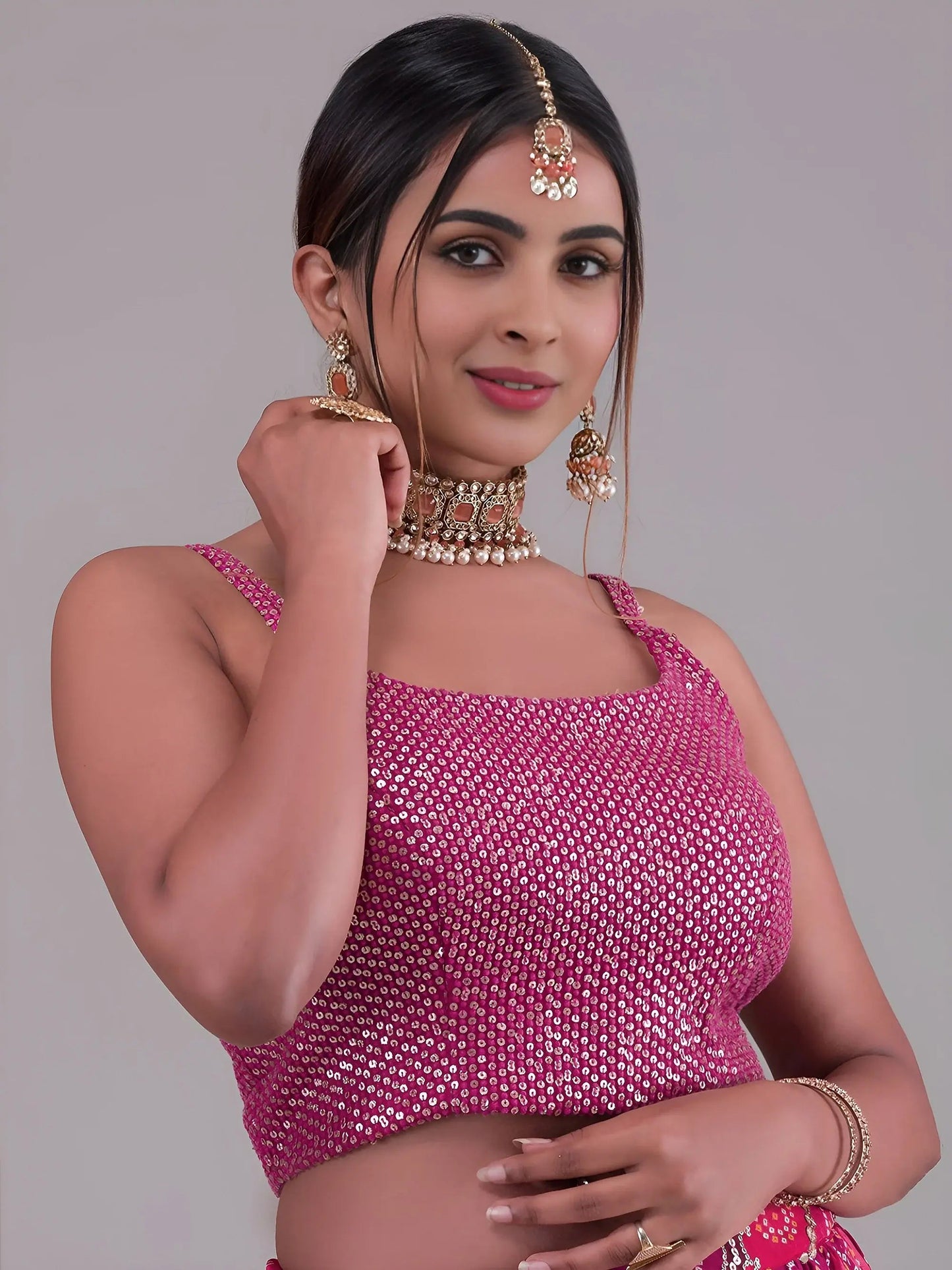 Dazzling Pink Digital Printed Georgette Event Wear Lehenga Choli