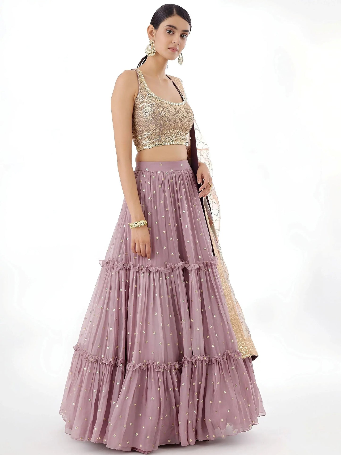 Dazzling Dusty Pink Zari Work Georgette Wedding Wear Lehenga Choli