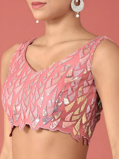 Outstanding Pink Sequins Net Reception Wear Lehenga Choli