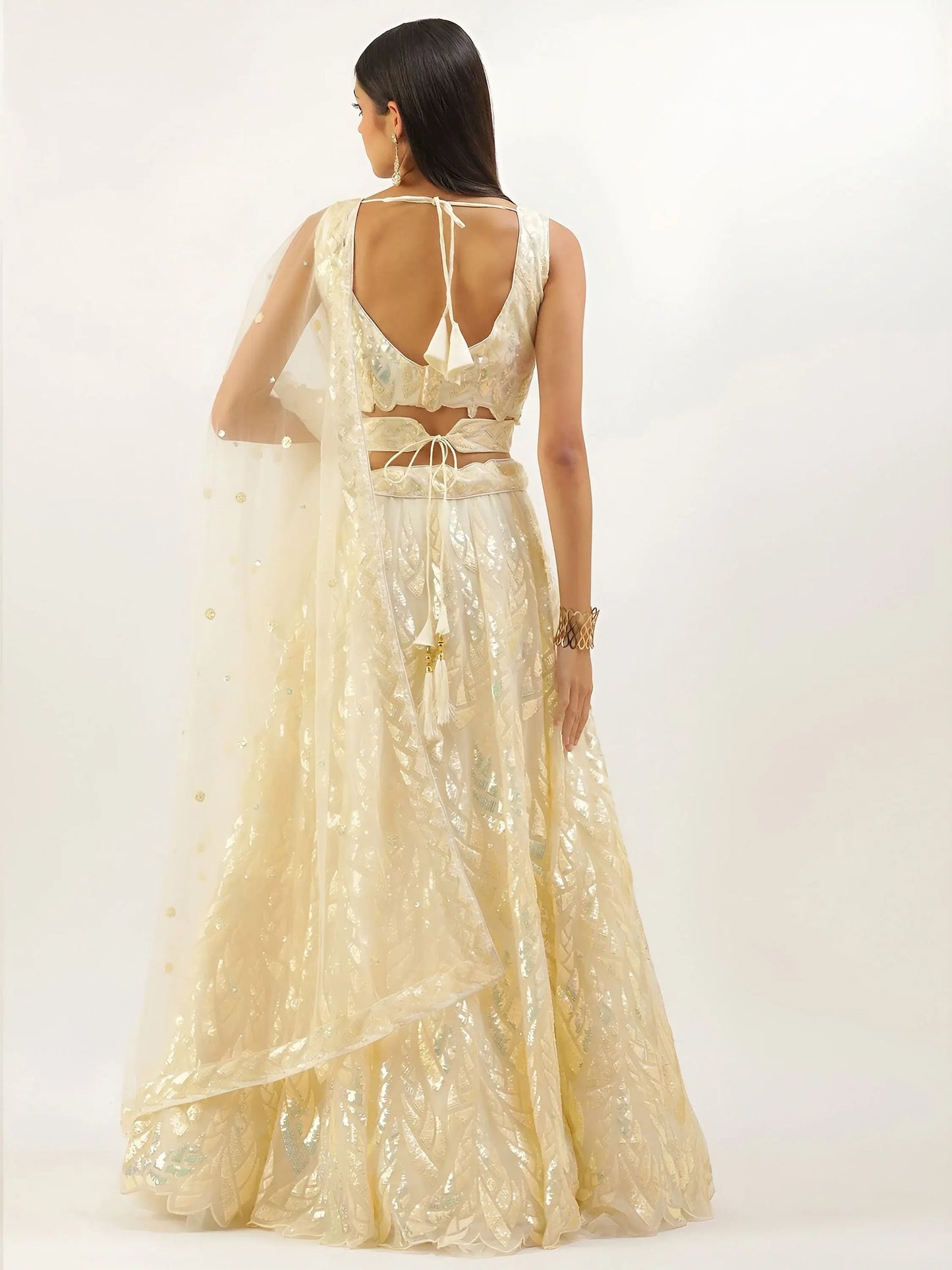 Glorious Beige Sequins Net Festive Wear Lehenga Choli With Dupatta