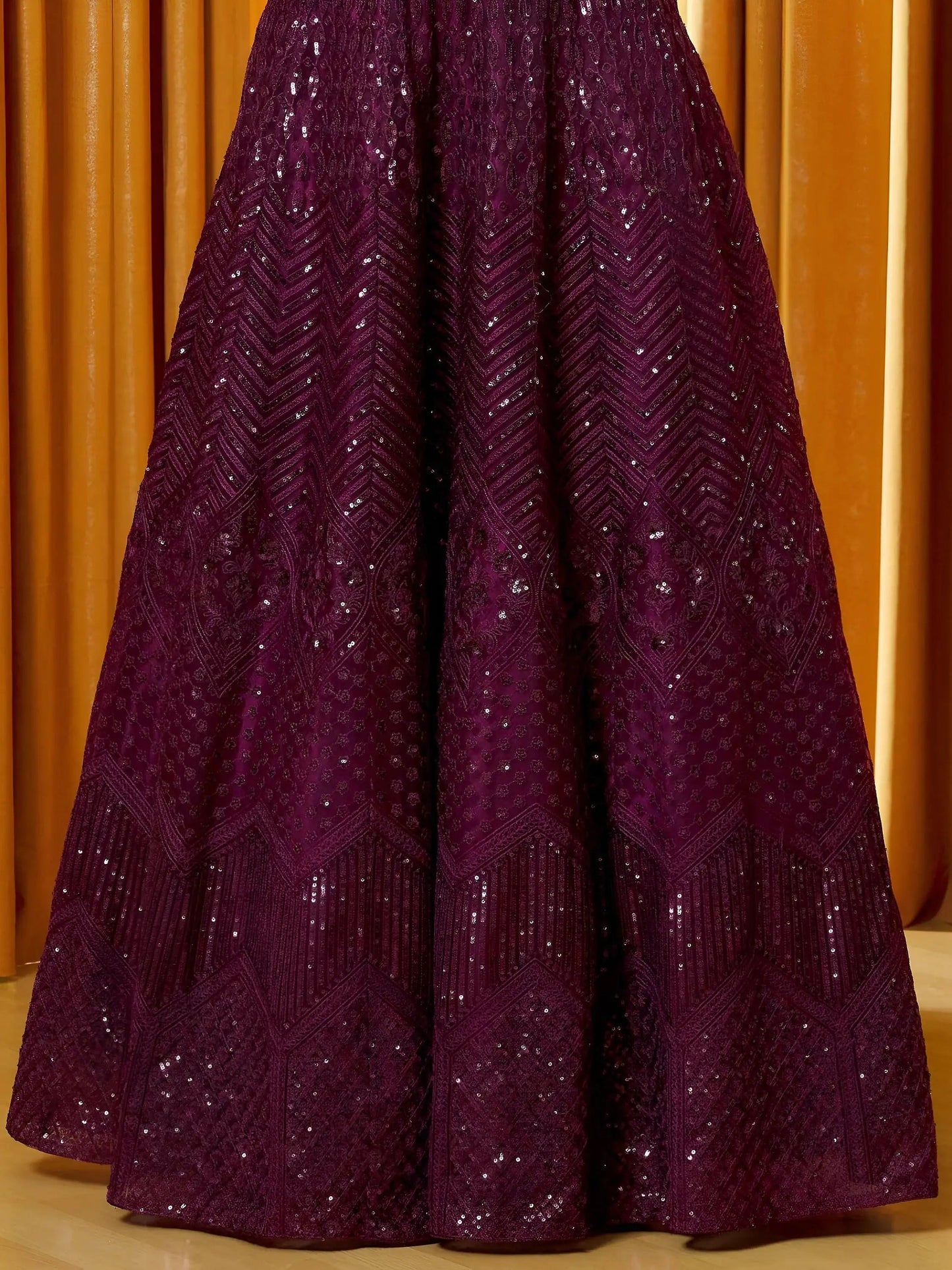 Outstanding Wine Thread Embroidered Net Bridesmaid Lehenga Choli