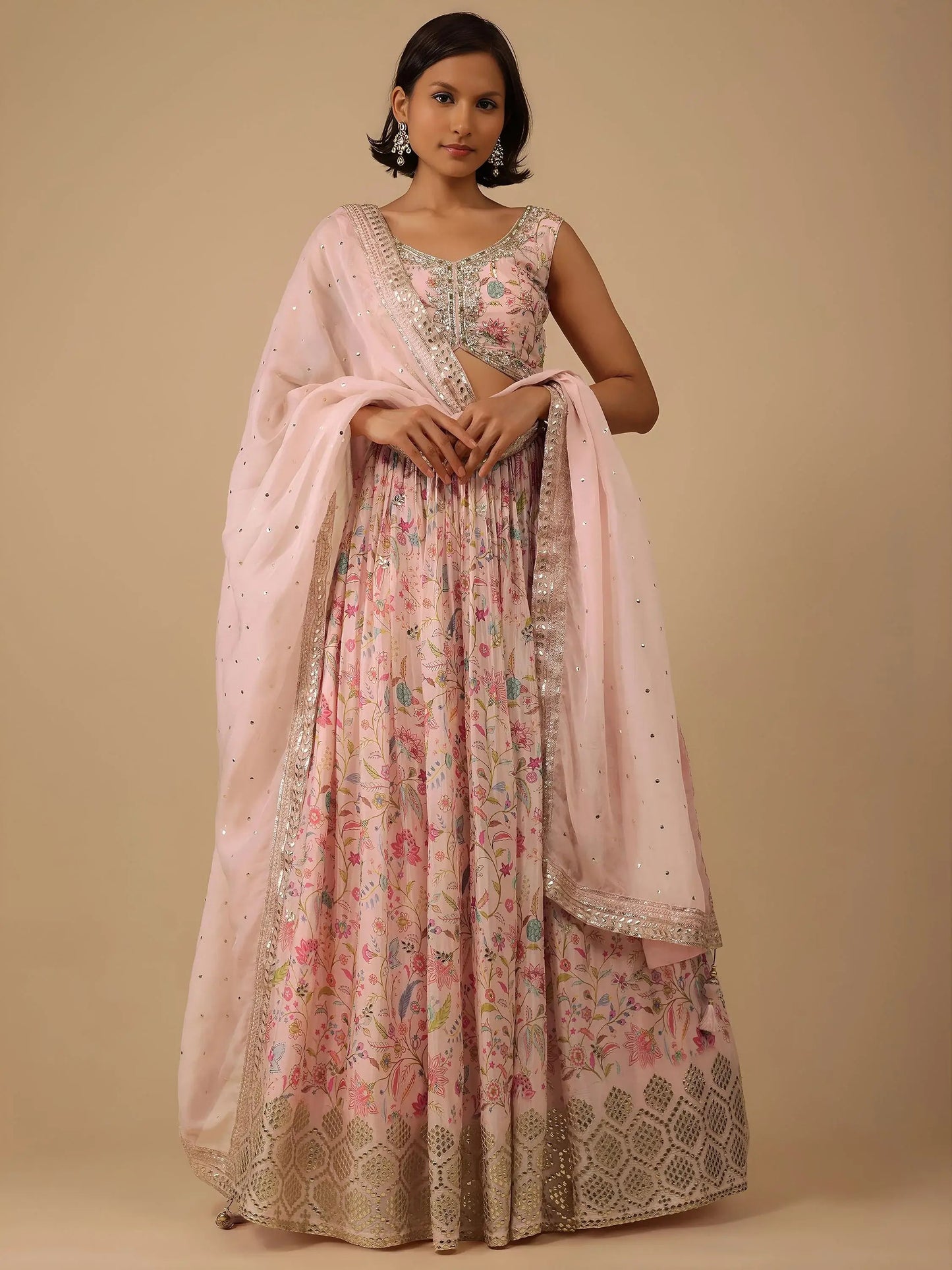 Captivating Peach Digital Printed Organza Lehenga Choli With Dupatta