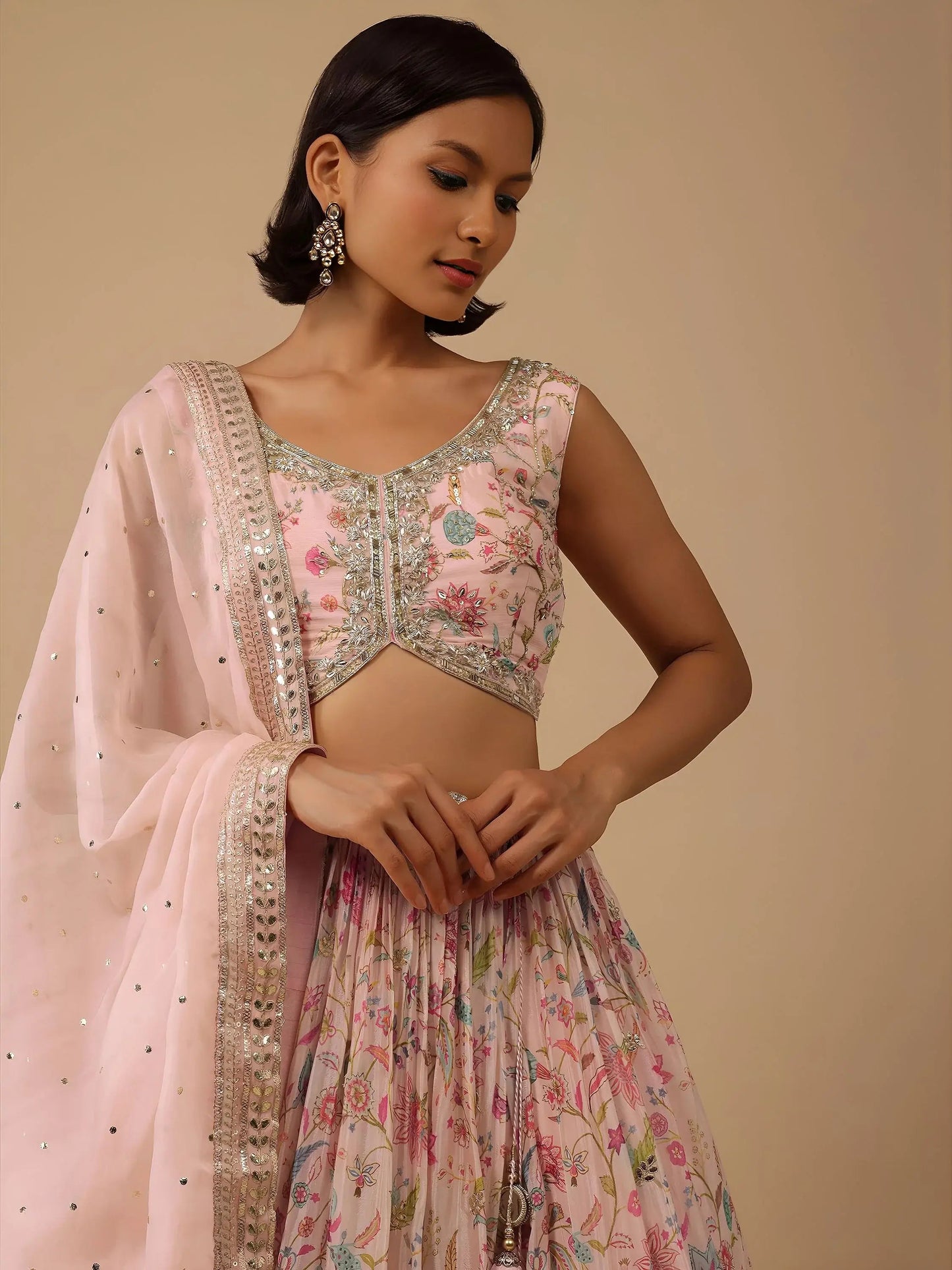 Captivating Peach Digital Printed Organza Lehenga Choli With Dupatta