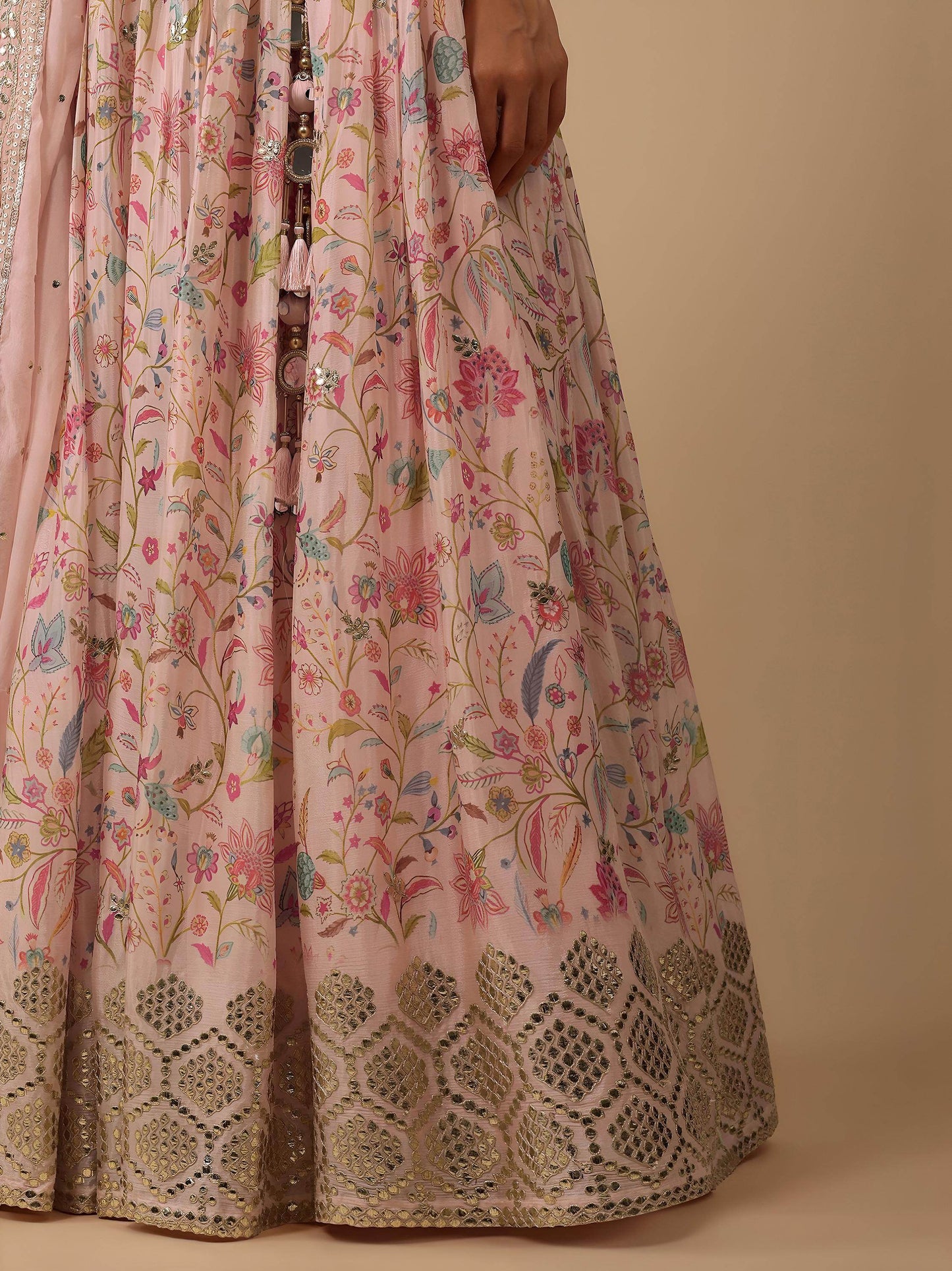 Captivating Peach Digital Printed Organza Lehenga Choli With Dupatta