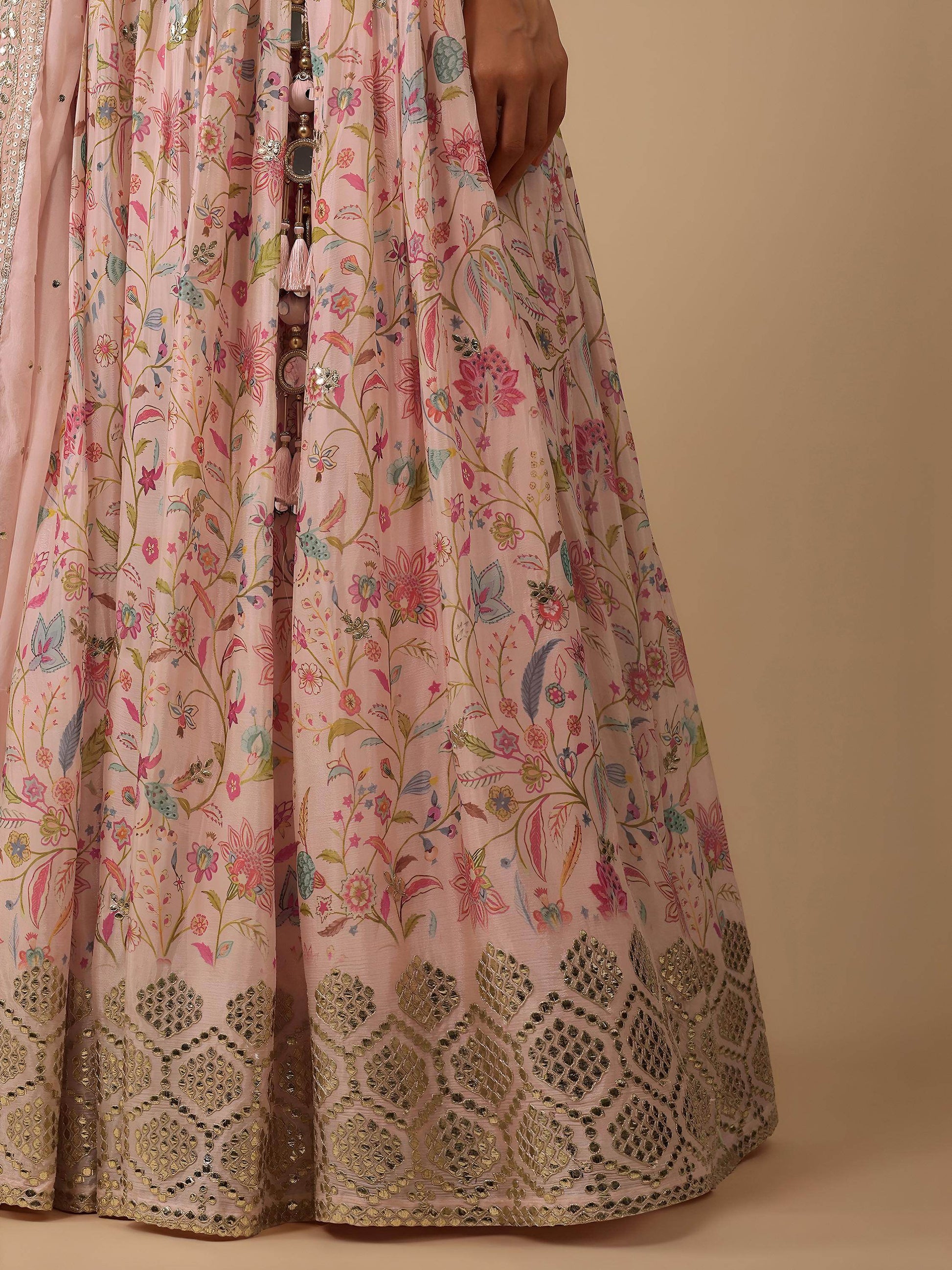 Captivating Peach Digital Printed Organza Lehenga Choli With Dupatta