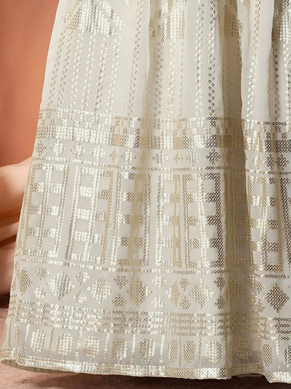 Striking White Sequins Georgette Evening Wear Lehenga Choli With Dupatta