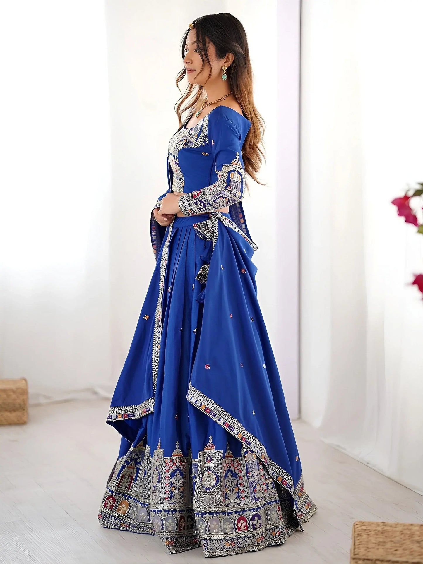 Artistic Royal Blue Sequins Crepe Silk Event Wear Lehenga Choli With Dupatta