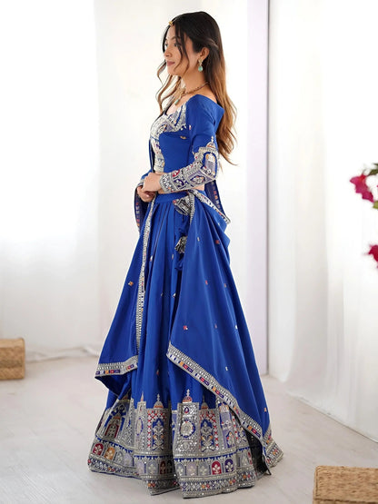 Artistic Royal Blue Sequins Crepe Silk Event Wear Lehenga Choli With Dupatta